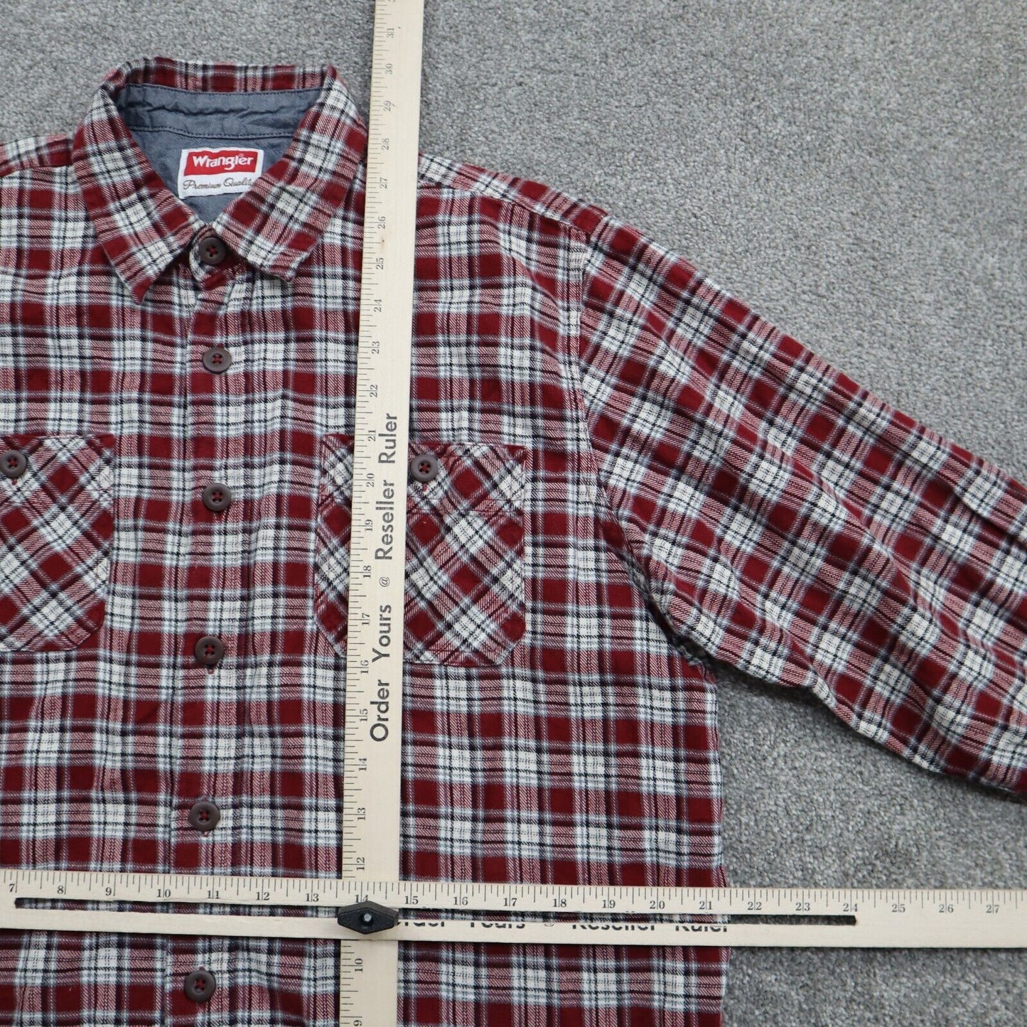 Wrangler Men Button Up Plaid Shirt 100%Cotton Long Sleeve Red White Size Large