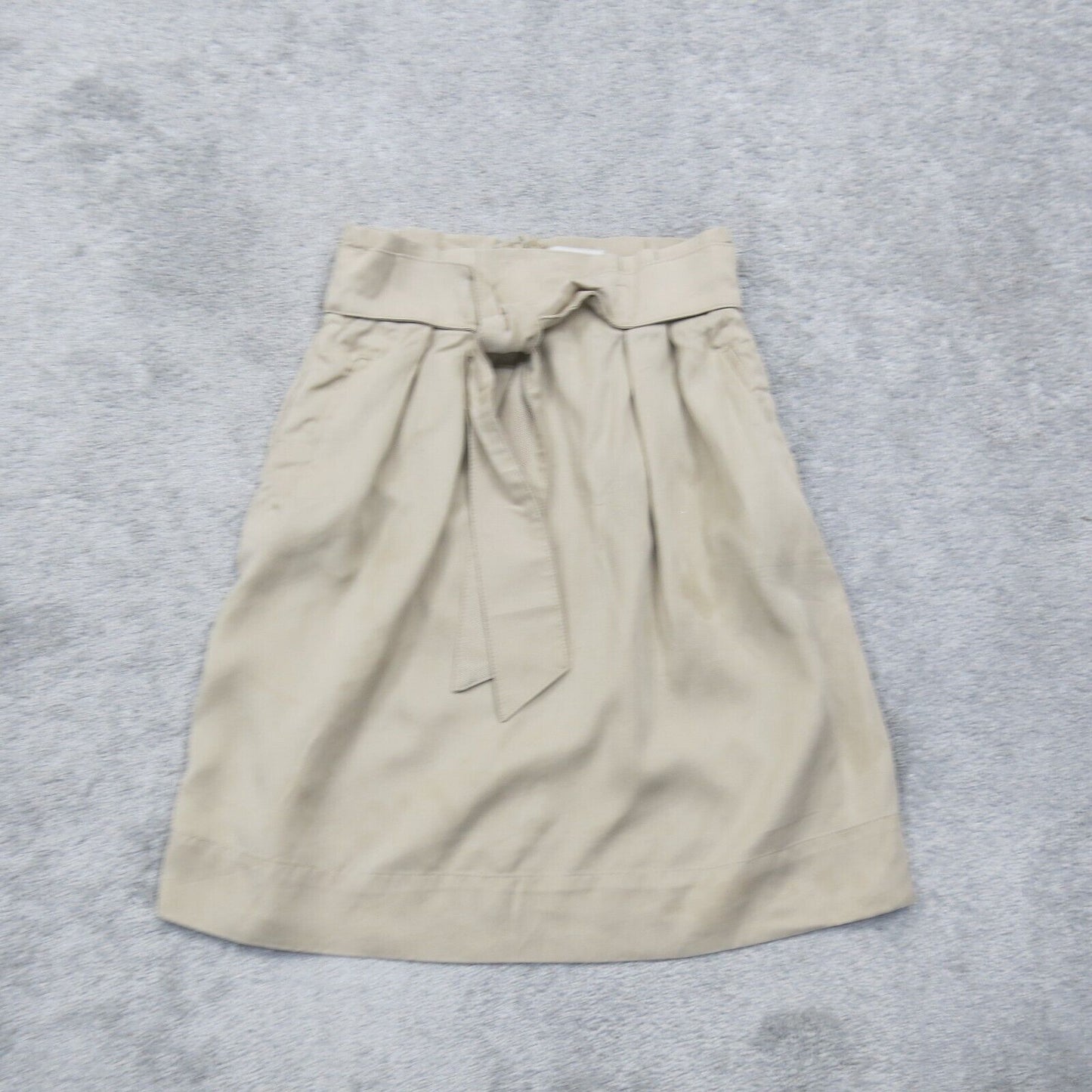 H&M Womens Straight & Pencil Mini Skirts knot Front Back Zip Solid Beige Size 0