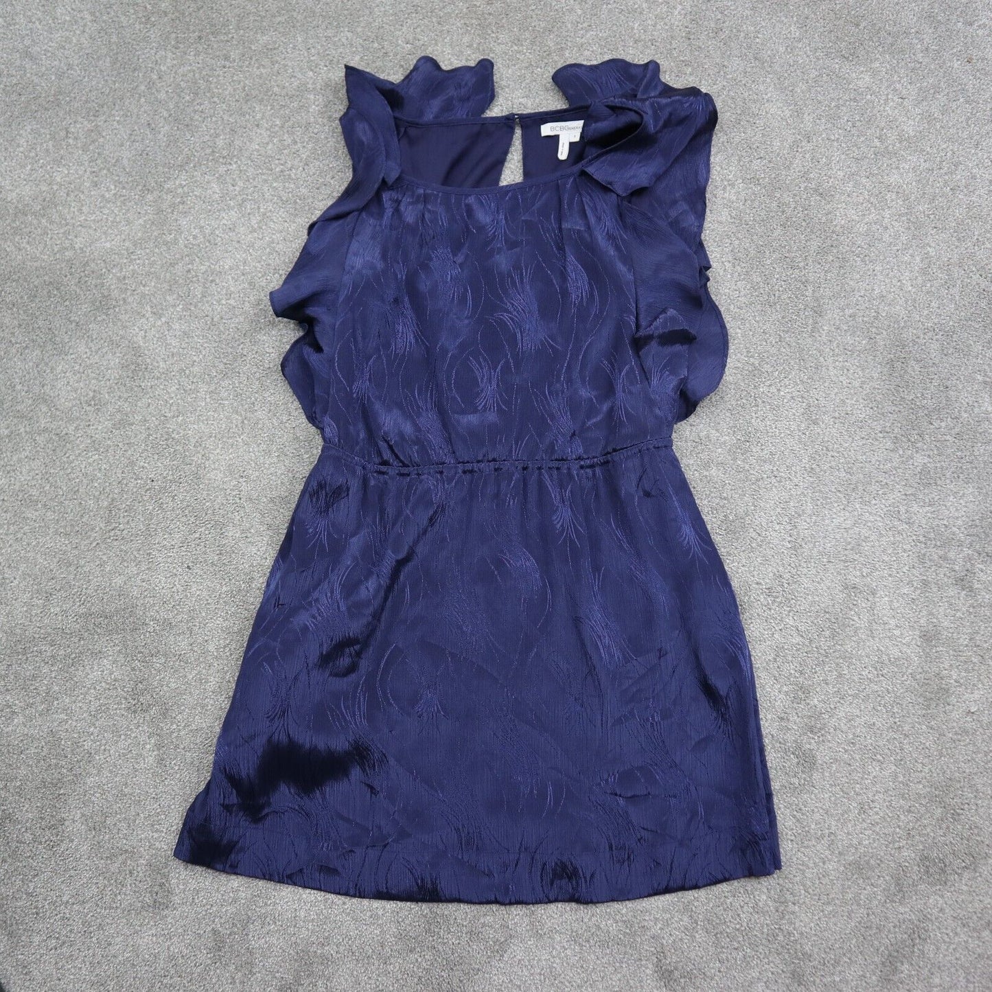 BCBGENERATION Womens Ruffle Mini Dress Round Neck Flutter Sleeve Blue Size Small
