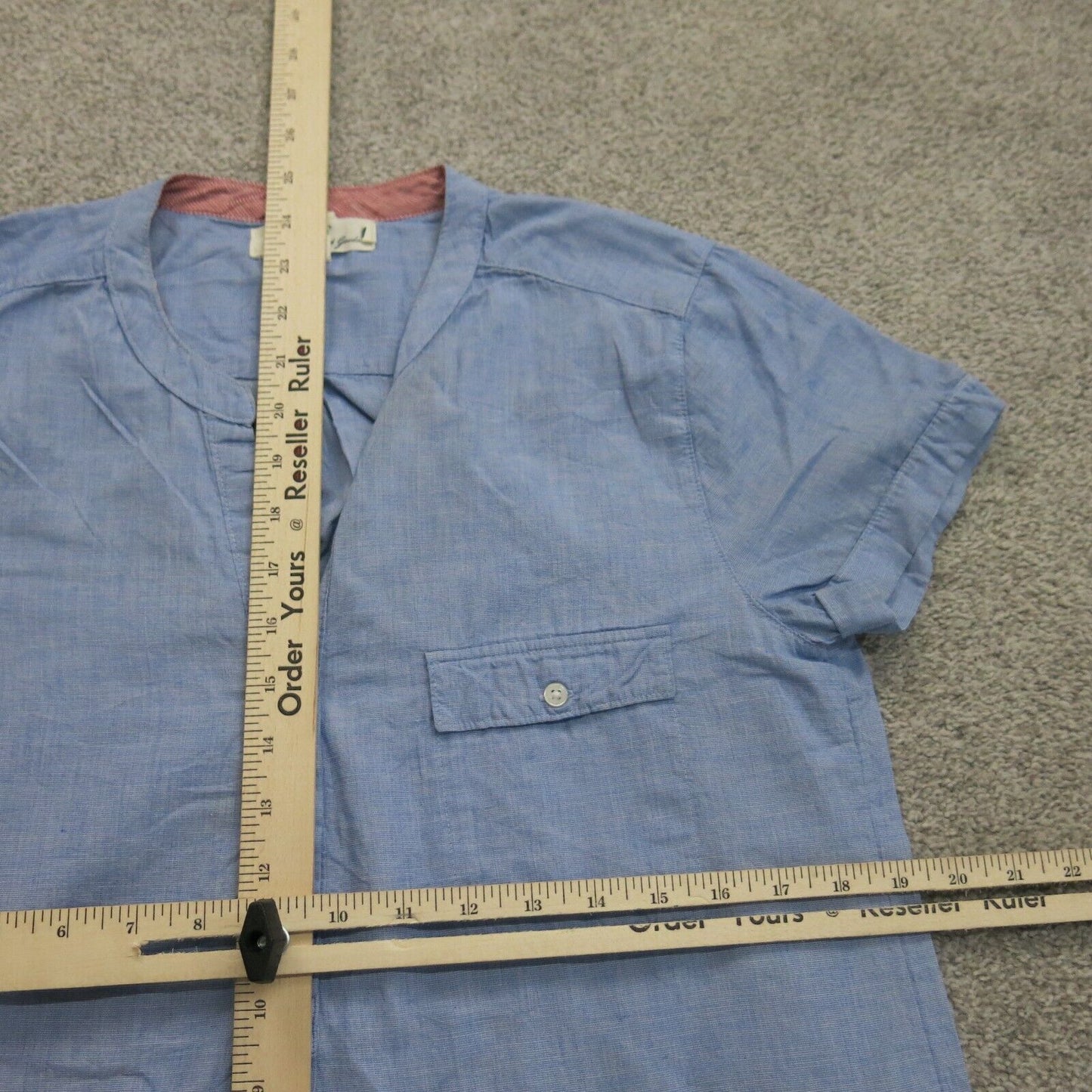 Vintage Womens Henley Blouse Shirt Top Short Sleeve Chest Pocket Blue Size 10