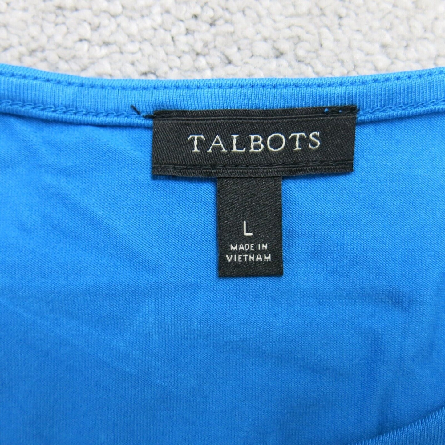 Talbots Womens Ruched Knit Shirt Top Short Sleeves Round Neck Navy Blue SZ Large