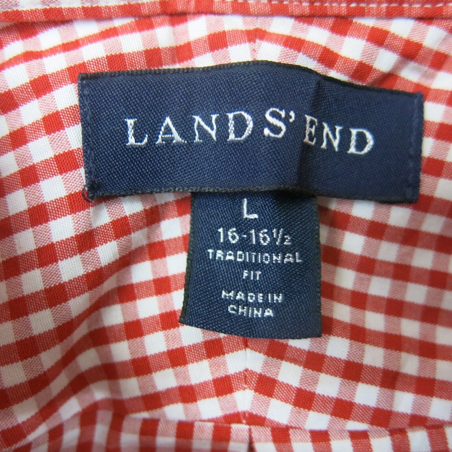 Lands End Mens Check Button Down Shirt Long Sleeves Red White Size Large