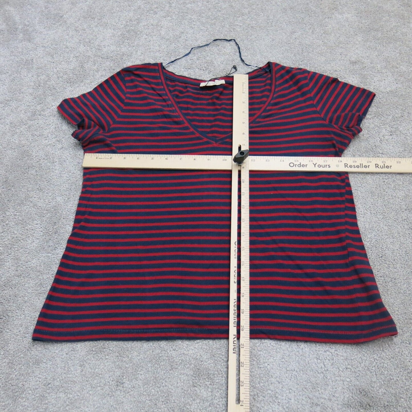 Zara Womens V Neck T Shirt Top Short Sleeves Striped Red Blue Size Small