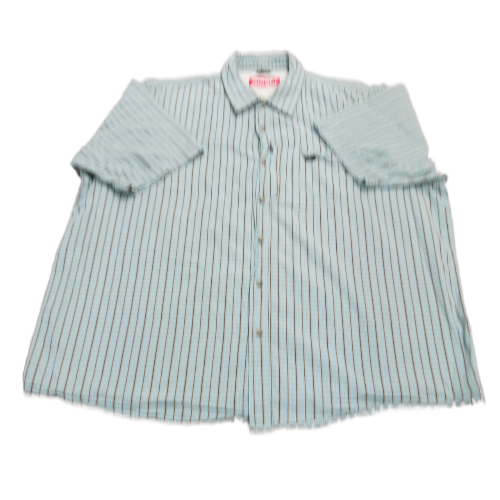 Wrangler Mens Striped Button Up Shirt Short Sleeve 100% Cotton Aqua Blue SZ 2XL