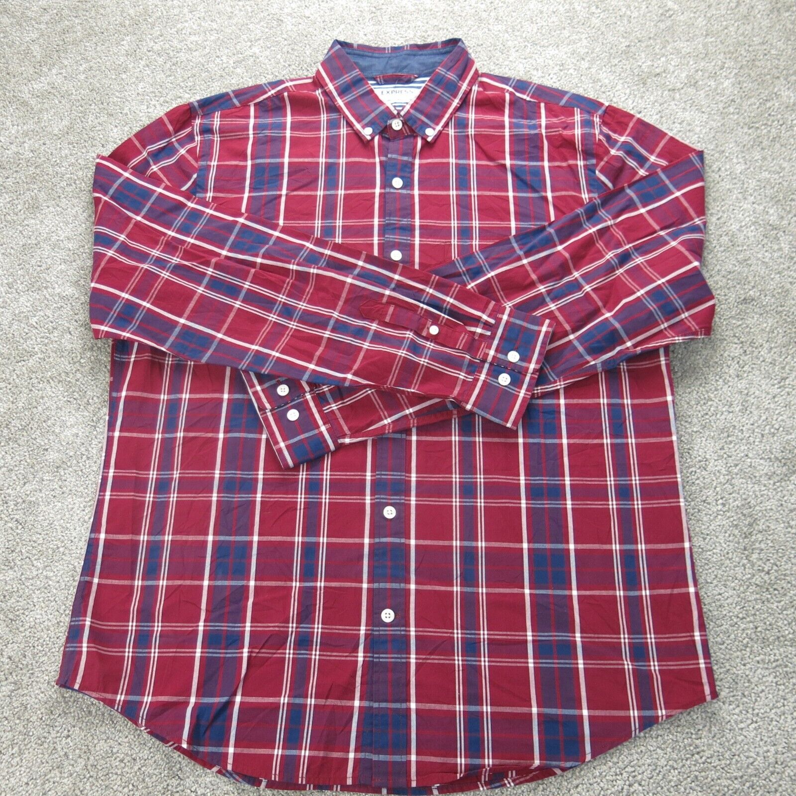 Express Shirt Mens Large Red Blue Long Sleeve Plaid Casual Button Down –  Goodfair