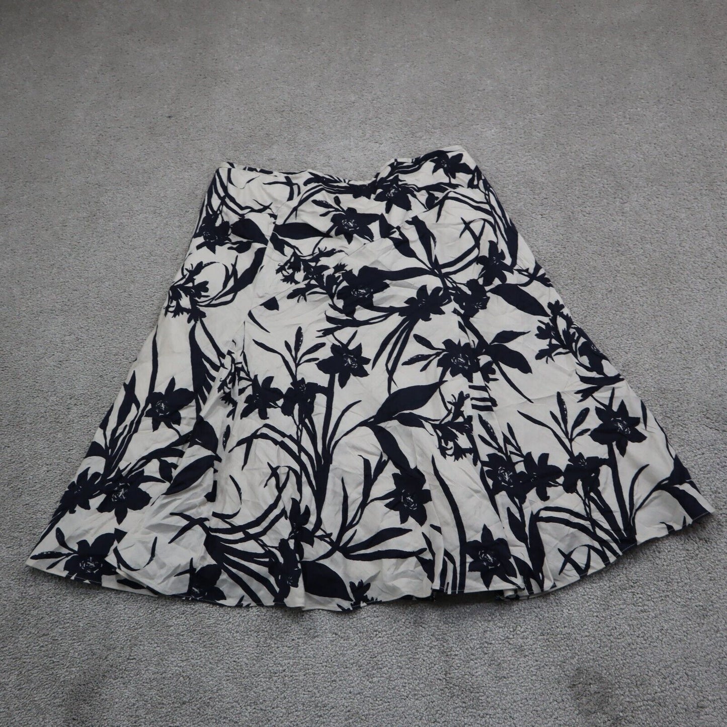 Ann Taylor Womens Floral Print A Line Skirt Side Zip Pull On Black White Size 10