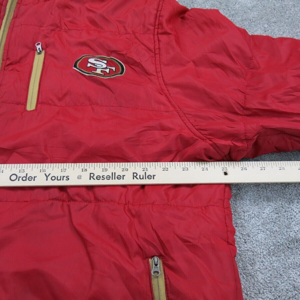 NFL Pro Line Mens Hooded Jacket Full Zip Long Sleeve Zip Pockets Red Size Large