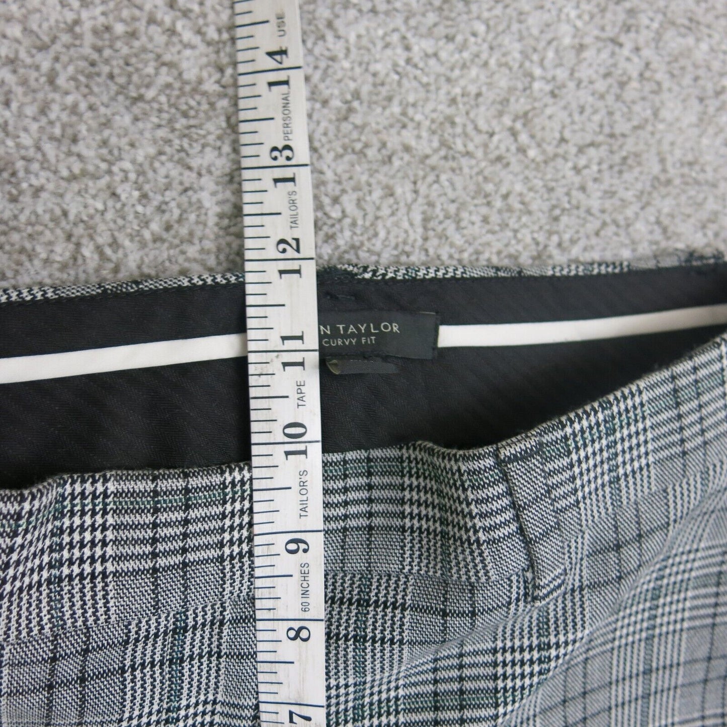 Ann Taylor Womens Curvy Fit Pant Mid Rise Houndstooth Plaid Black/Gray Size 00