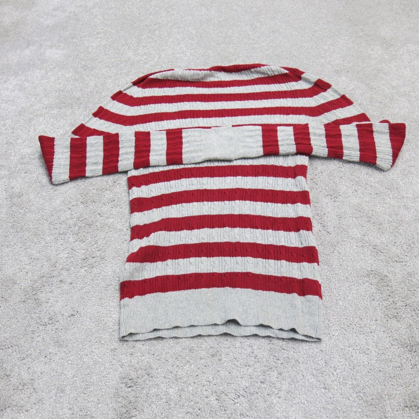 Gap Womens Pullover Knitted Sweater Long Sleeve Crew Neck Striped Red Gray SZ M