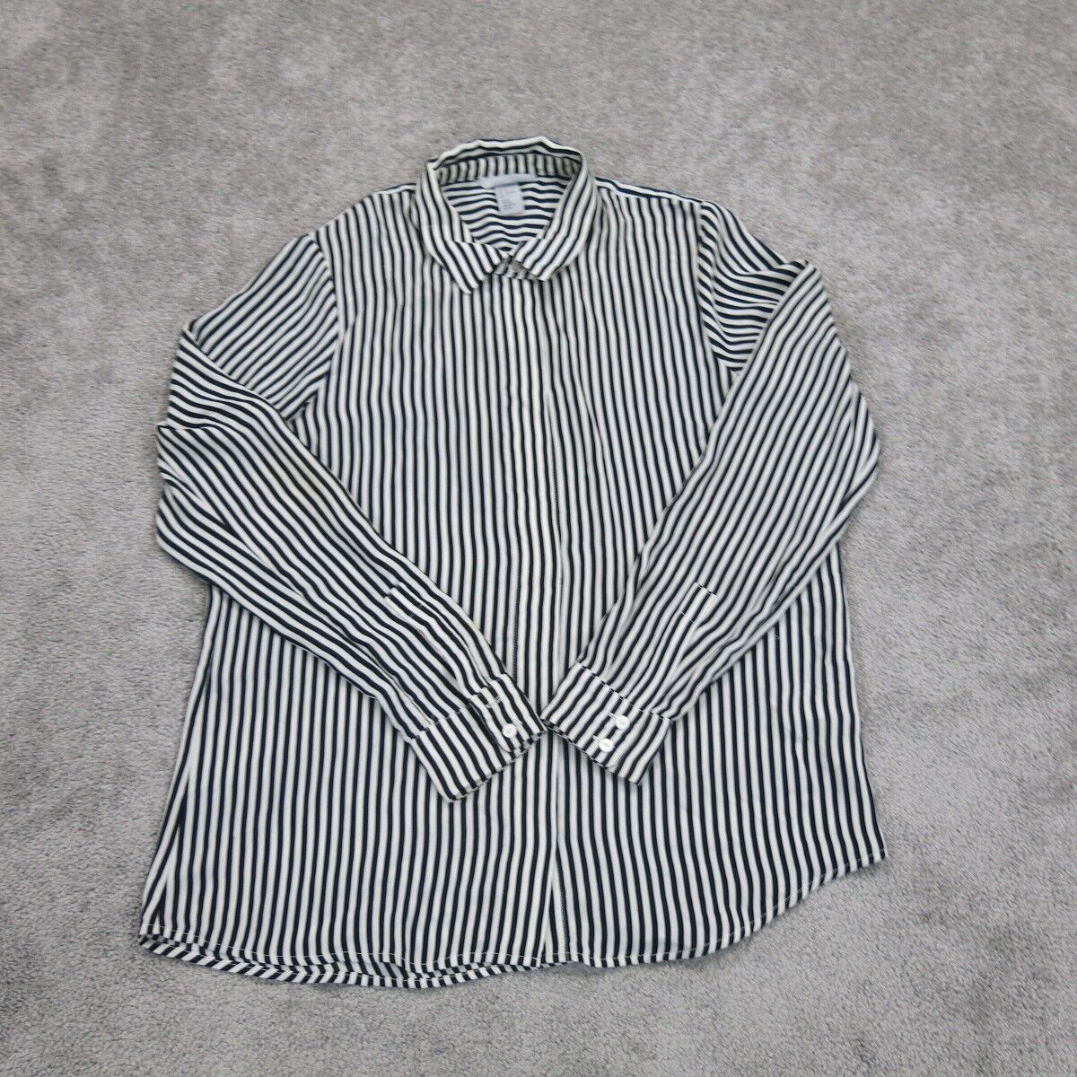 H&M Womens Striped Button Up Shirt Top Long Sleeve Collared Black White Size 8