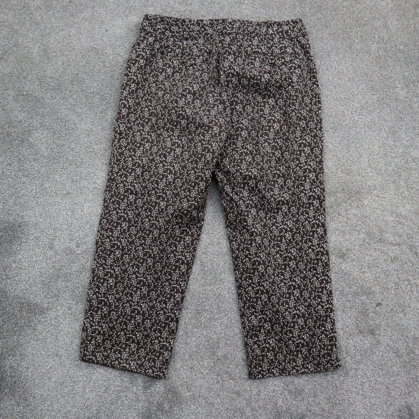 Talbots Womens Straight Leg Pant Mid Rise Flat Front Floral Brown White Size 8P