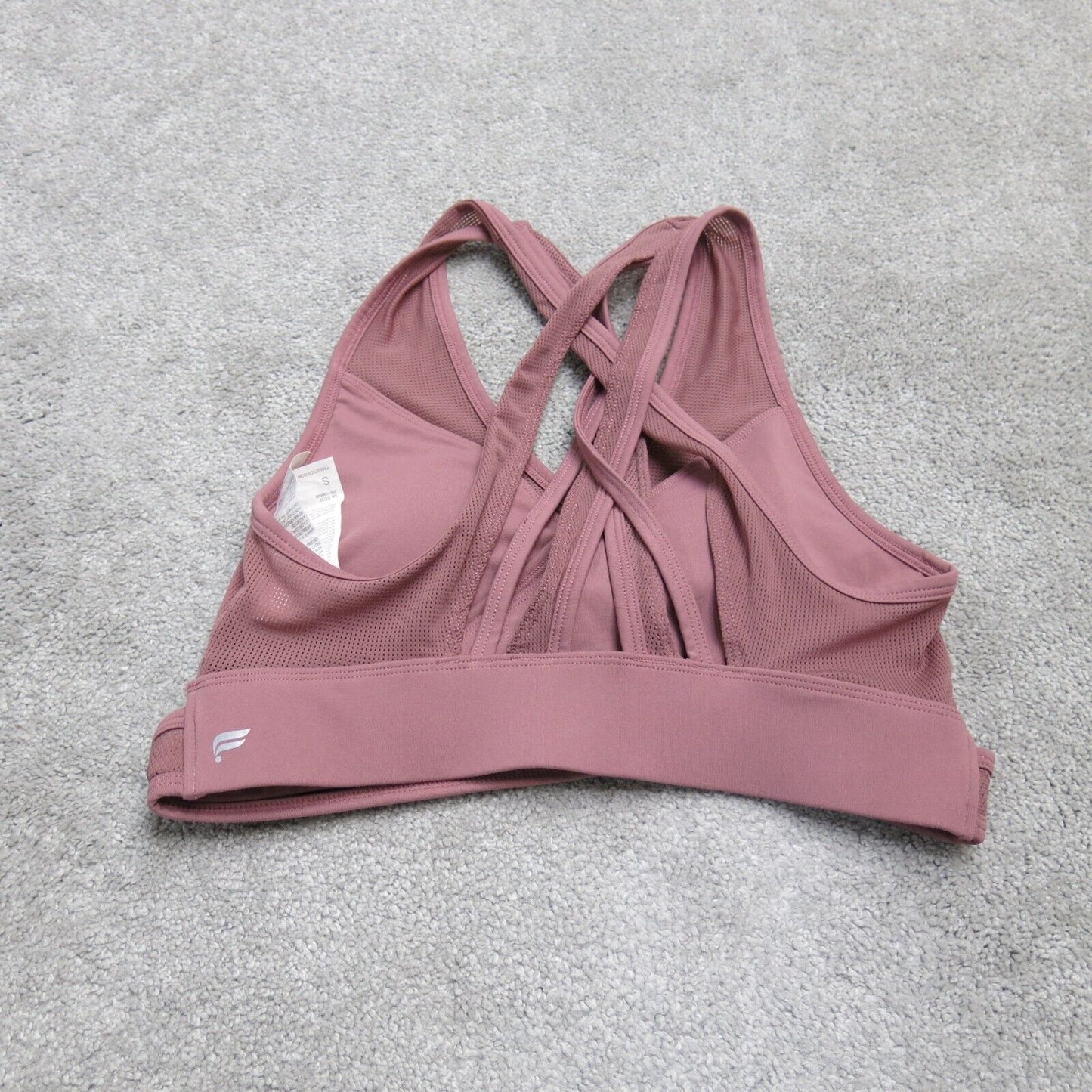 Fablitics Women Activewear Sports Bra Racerback Logo Nude Pink Size Small