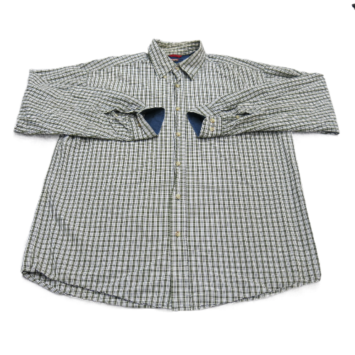 Wrangler Mens Check Button Down Shirt Long Sleeve 100% Cotton Green White Size L