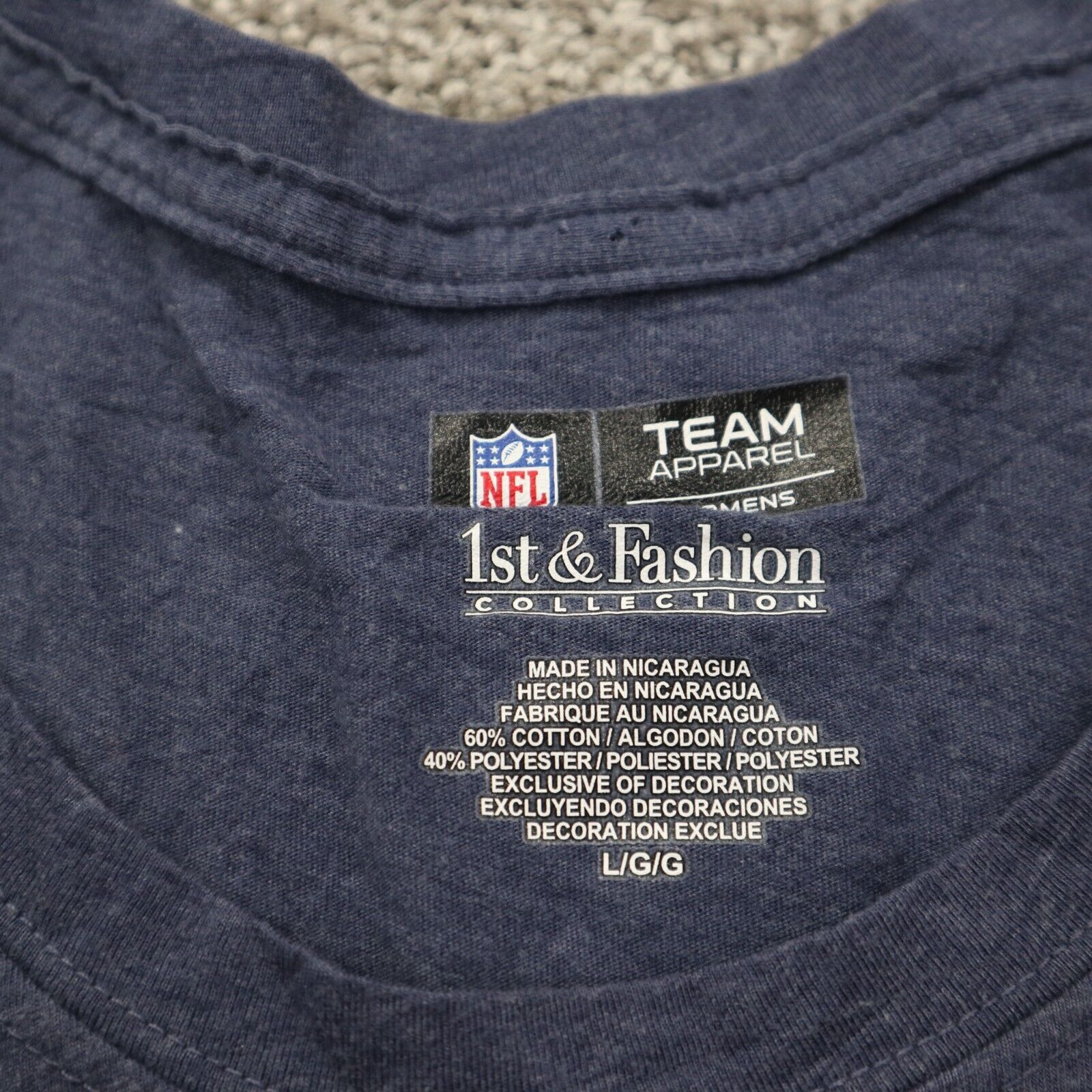 NFL Team Apparel Womens T-Shirt Top 1St & Fashion Crew Neck Blue Size Large