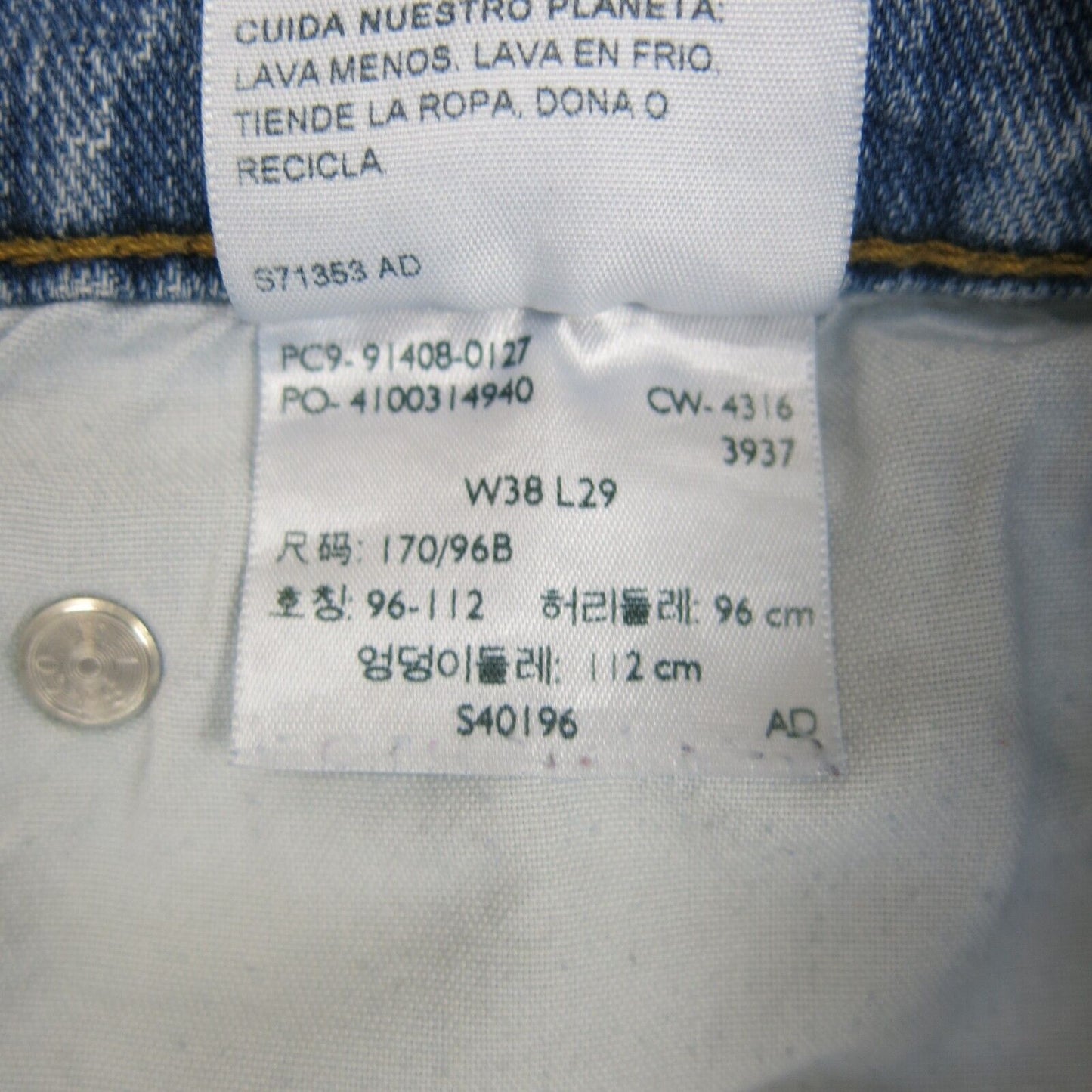 Levis Strauss & Co Mens Wide Leg Jeans Mid Rise 99% Cotton Blue Size W38XL29