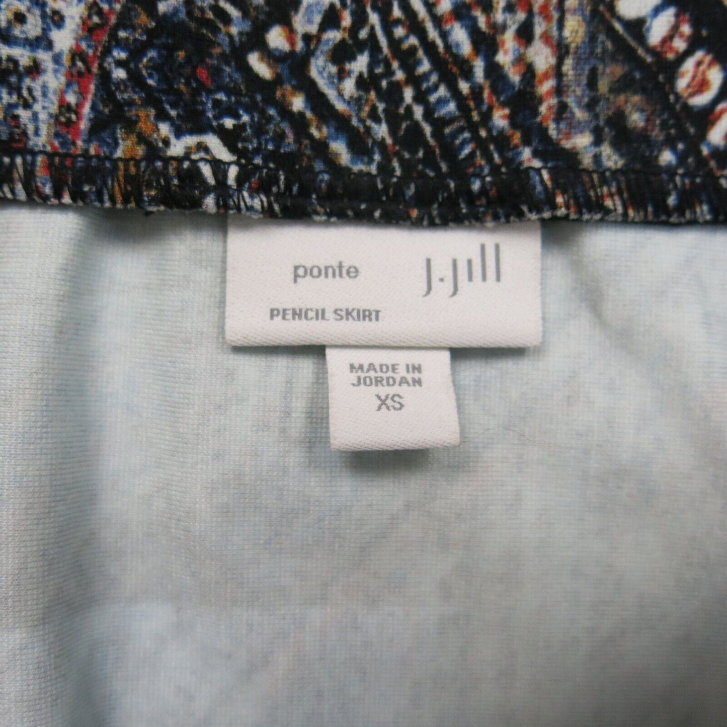 J Jill Womens Ponte Pencil Skirt Paisley Pull On Blue Brown Size X Small