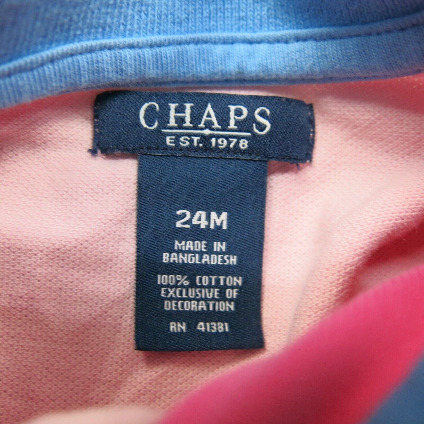 Chaps Polo Shirt Dress Girls Size 24M Color Block Pink Green Blue Yellow Logo