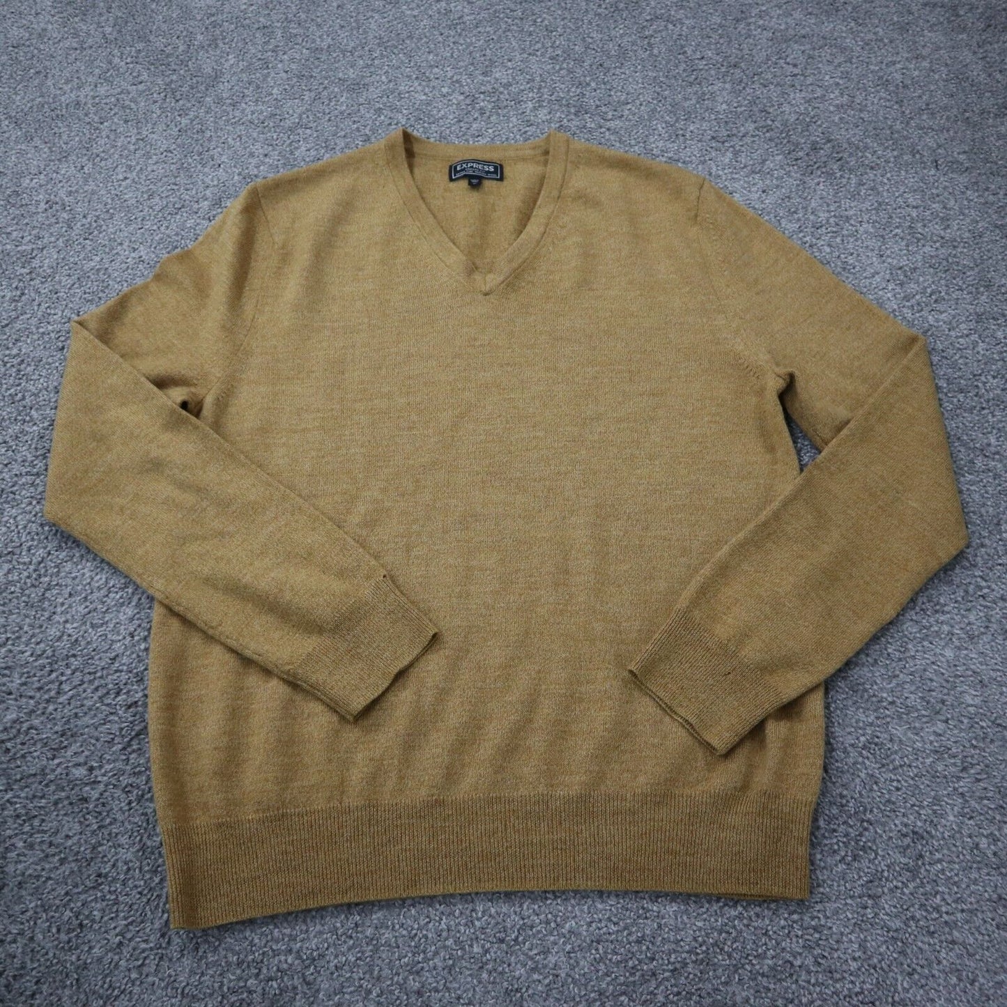 Express Modern Fit Womens V Neck Pullover Sweater Long Sleeve Tan Brown Size M