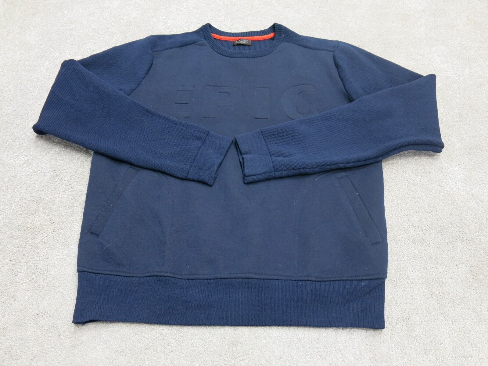 Zara Man Basic Mens Pullover Sweatshirt Crew Neck Long Sleeve Navy Blu