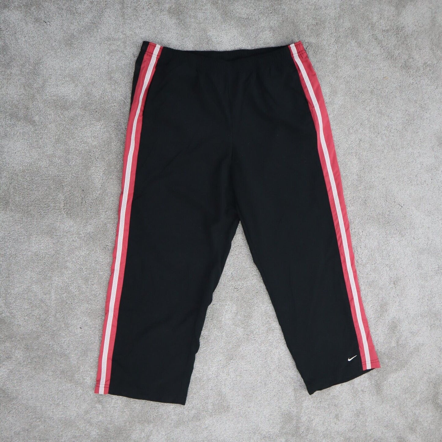 Adidas Pants Mens Black L Pink/white 3 Striped Wide Leg Elastic Waist Sweatpants