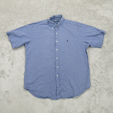 Ralph Lauren Mens Button Down Gingham Blake Shirt Short Sleeve Blue Wh Goodfair