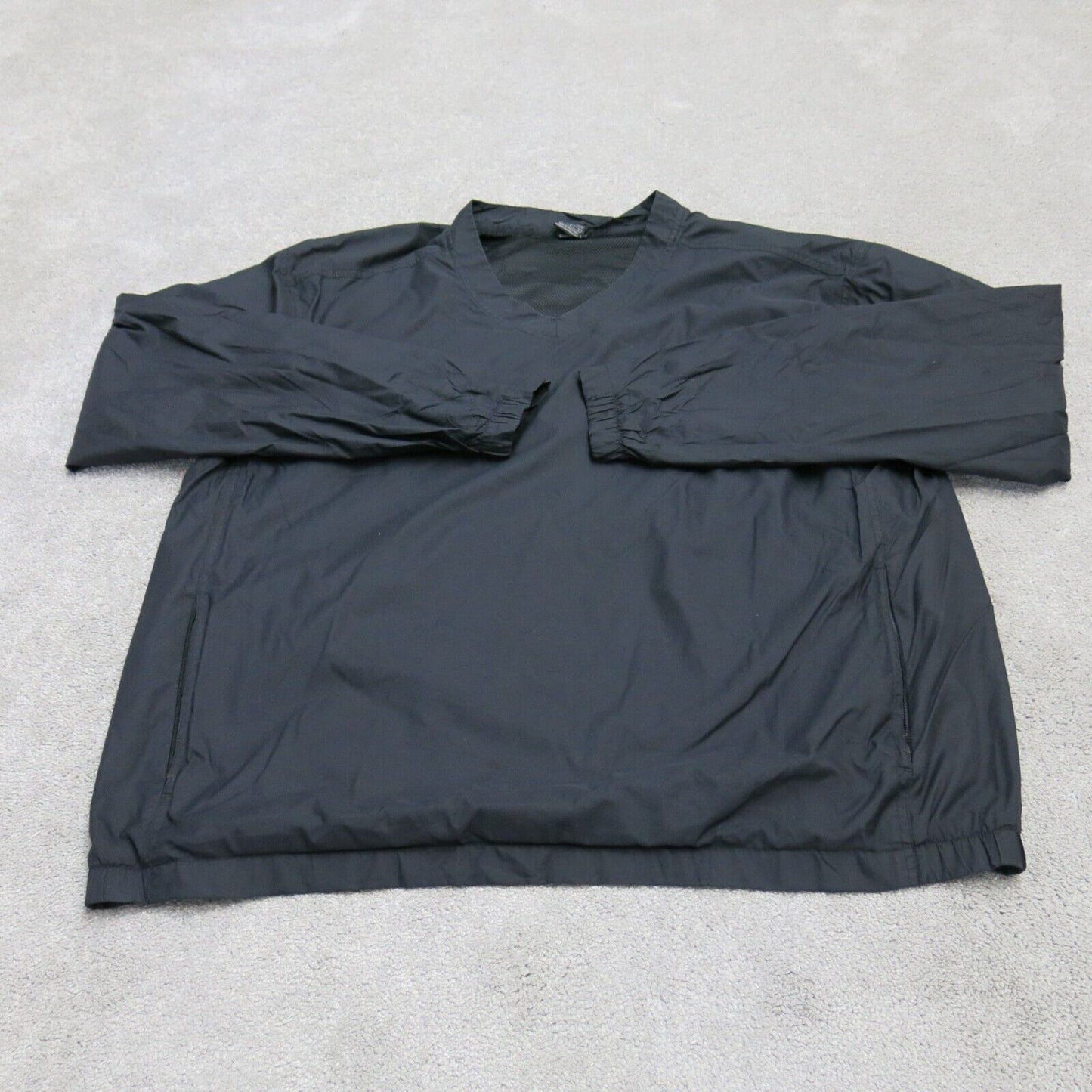 Nike Team Mens Pullover Jacket V Neck Long Sleeves 2 Pockets Black Size Large