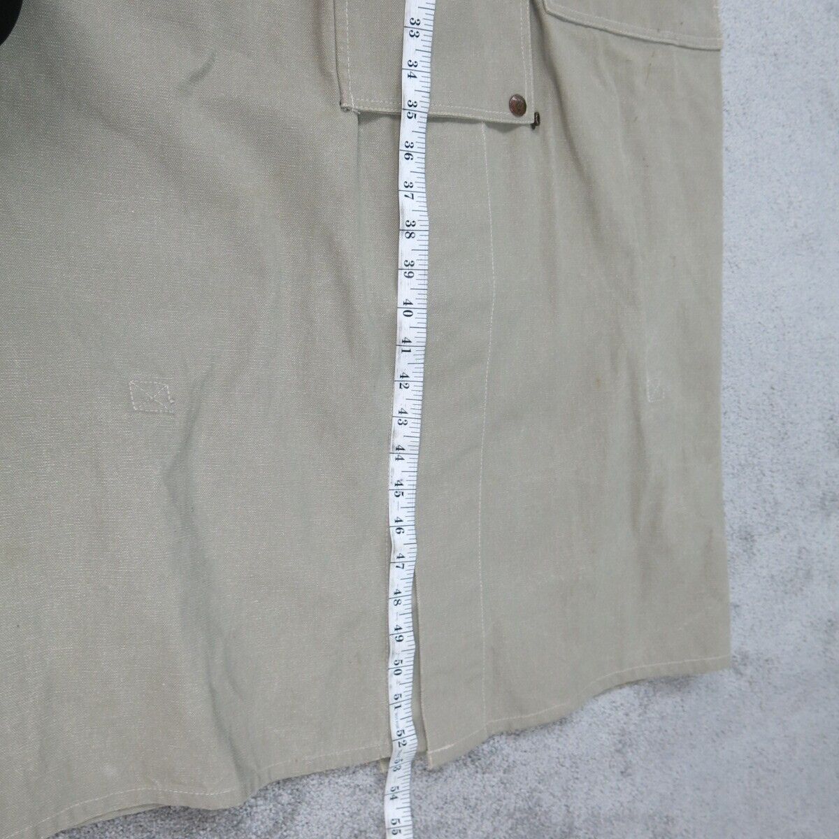 Vintage Mens Long Overcoat Single Breasted Long Sleeves Cotton Beige Size SM