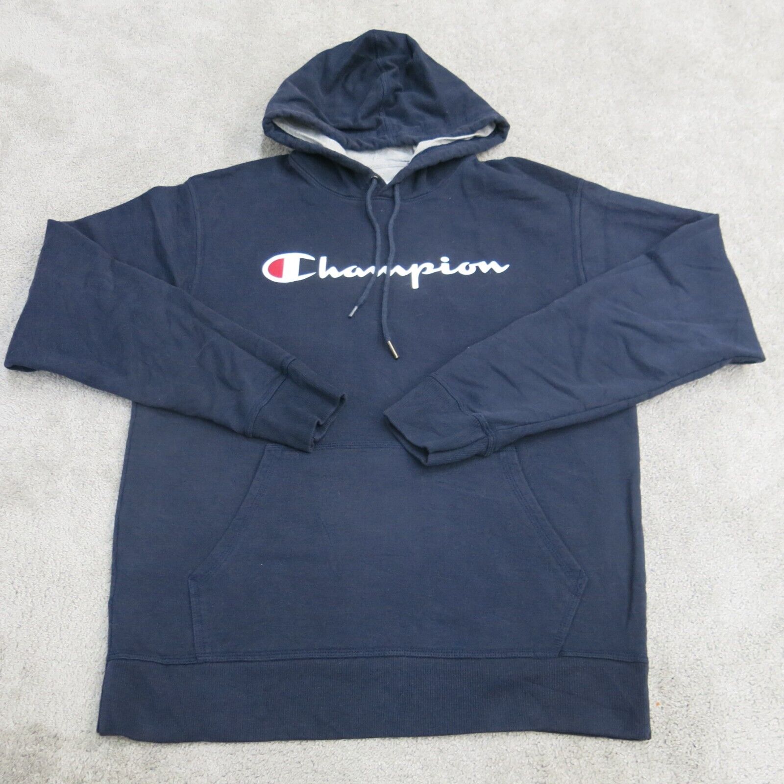 Champion Hoodie Mens Medium Blue Long Sleeve Spell Out Logo Outdoor Sw Goodfair