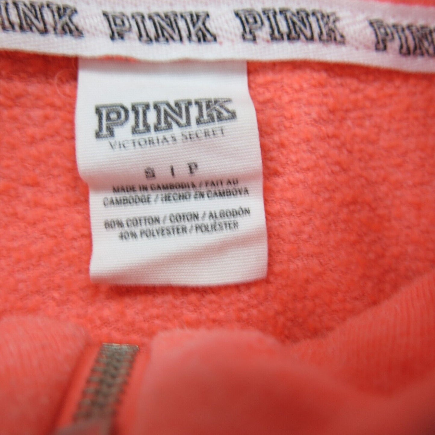 Pink Victoria Secret Womens Quarter Zip Up Sweatshirt Long Sleeve Orange SZ S/P