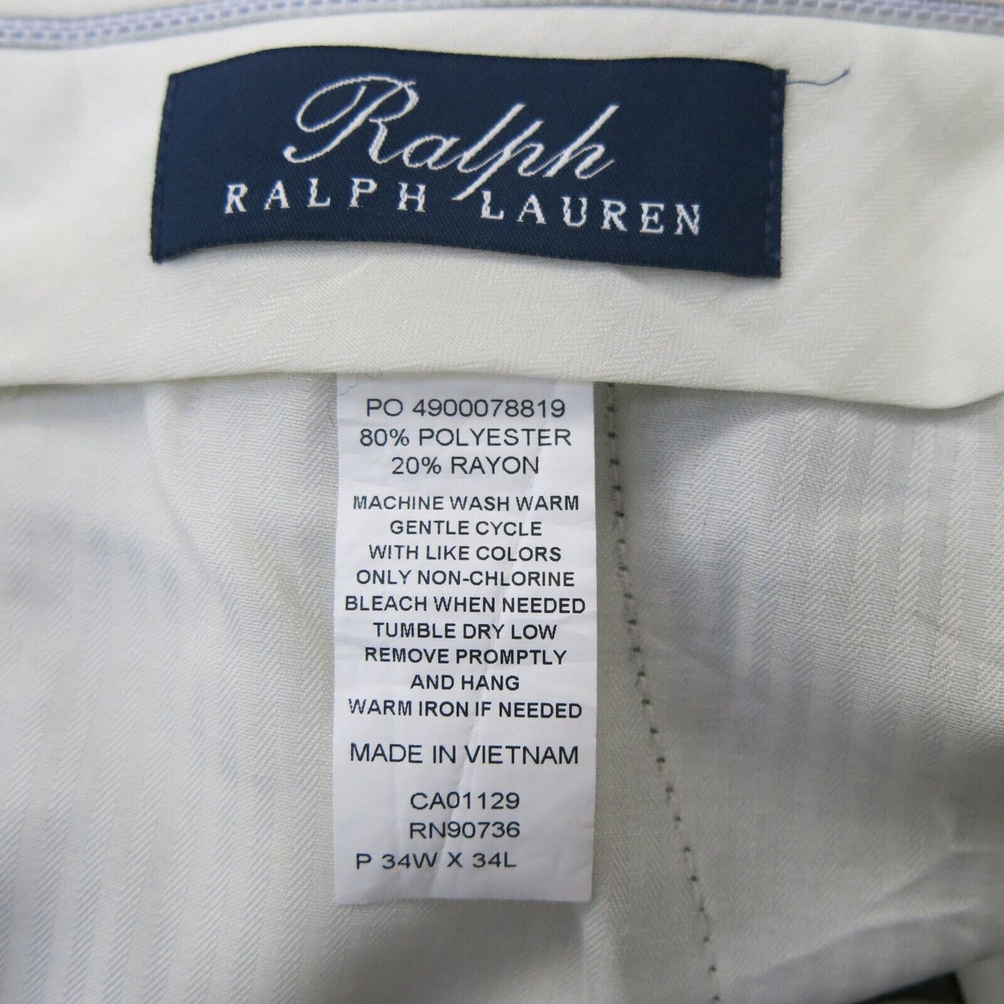 Ralph Lauren Mens Straight Leg Drees Pant Mid Rise Gray Size W34XL34