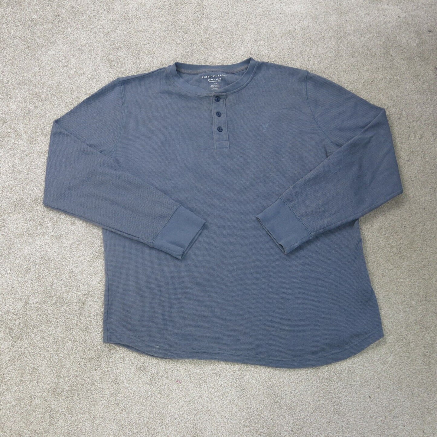 American Eagle Shirt Mens Large Gray Henley Neck Logo Lightweight Super Soft
