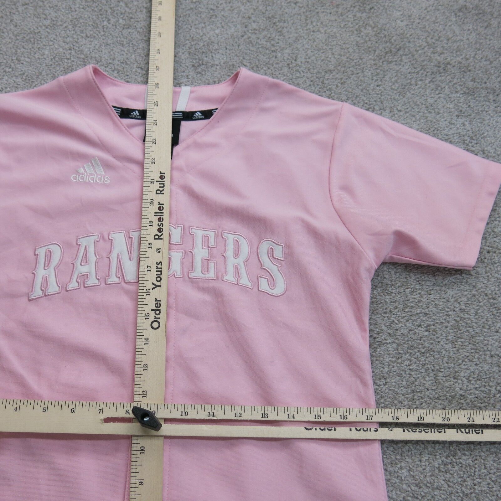 Adidas Womens Rangers Button Up Shirt Short Sleeves V Neck Pink