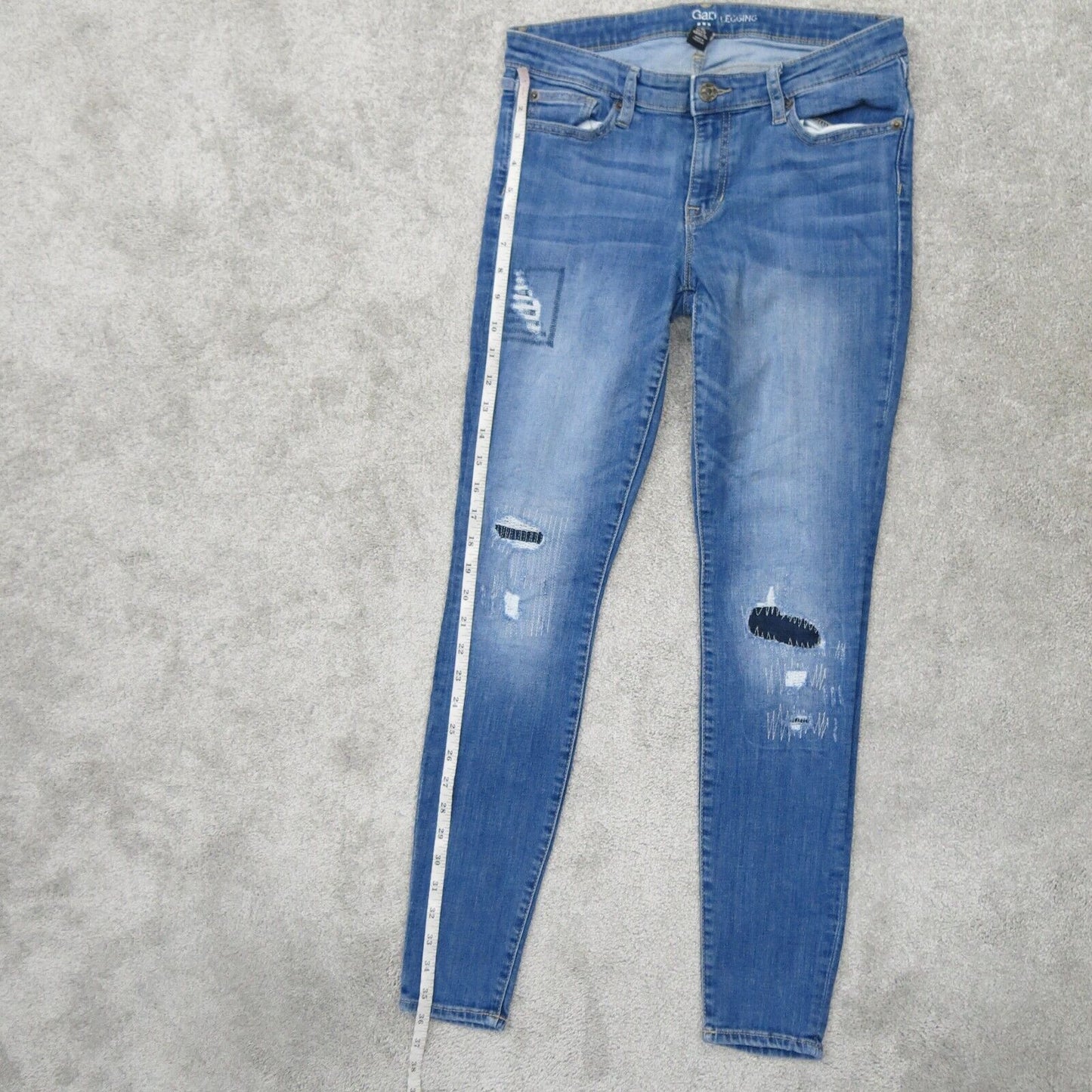 Gap Womens Legging Jeans Denim Stritch Distressed Low Rise Logo Blue Size 4/27