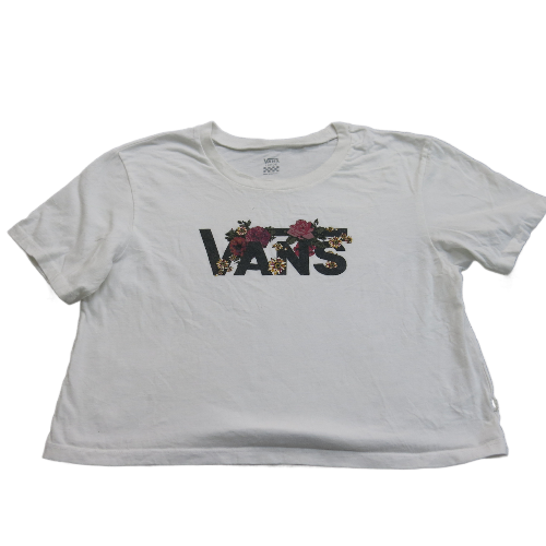 Vans Womens Crew Neck T Shirt Top Floral Short Sleeves Logo White Size Large