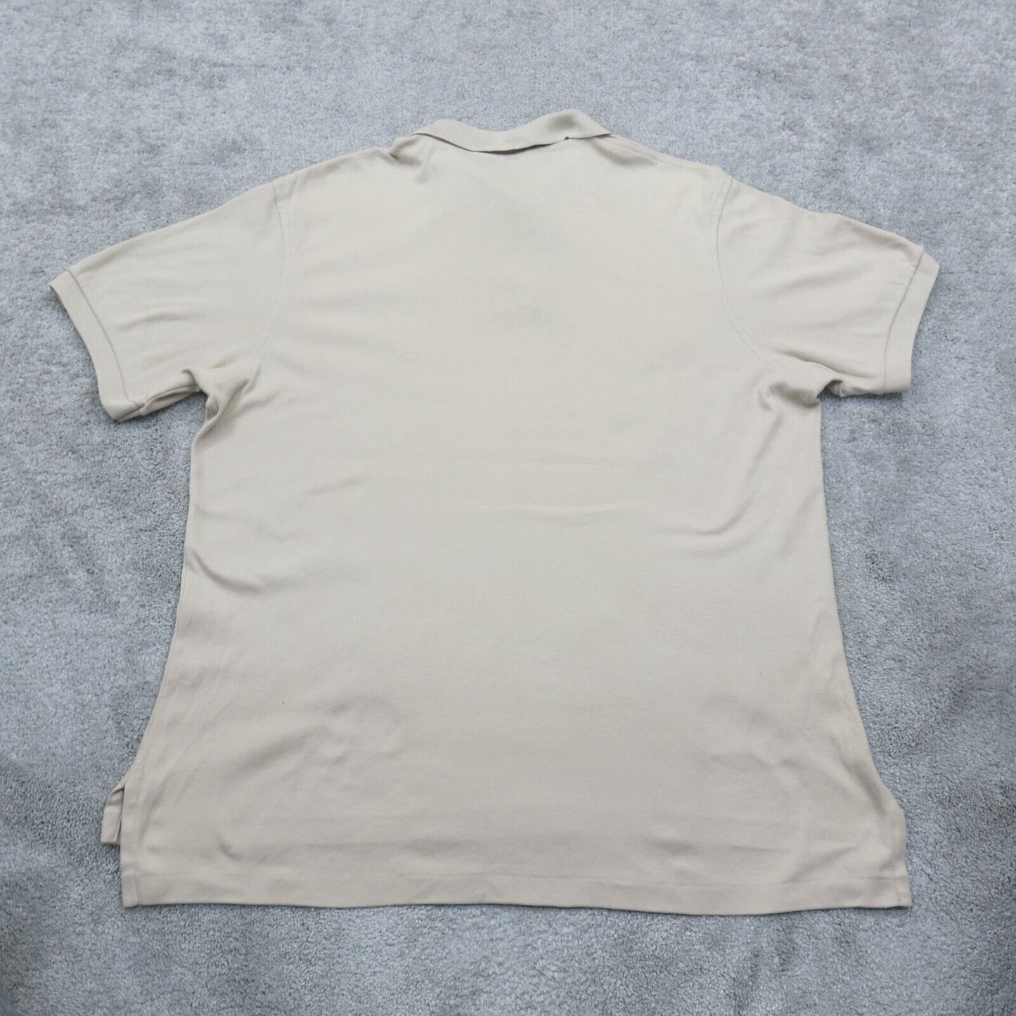 Lands End Mens Polo Shirt 100%Cotton Short Sleeve Side Slit Beige Size Large