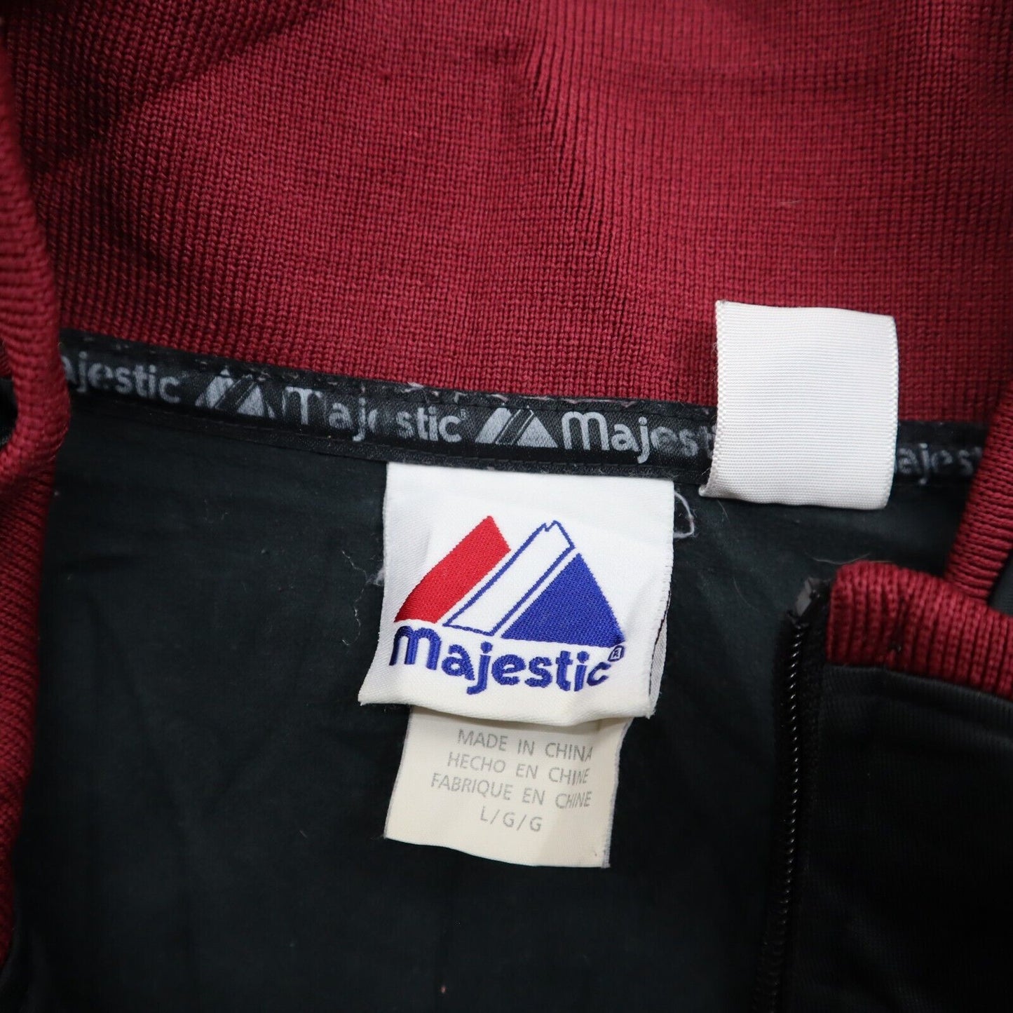 Majestic Mens Activewear Jacket Full Zip Mock Neck Long Sleeve Black Red White L