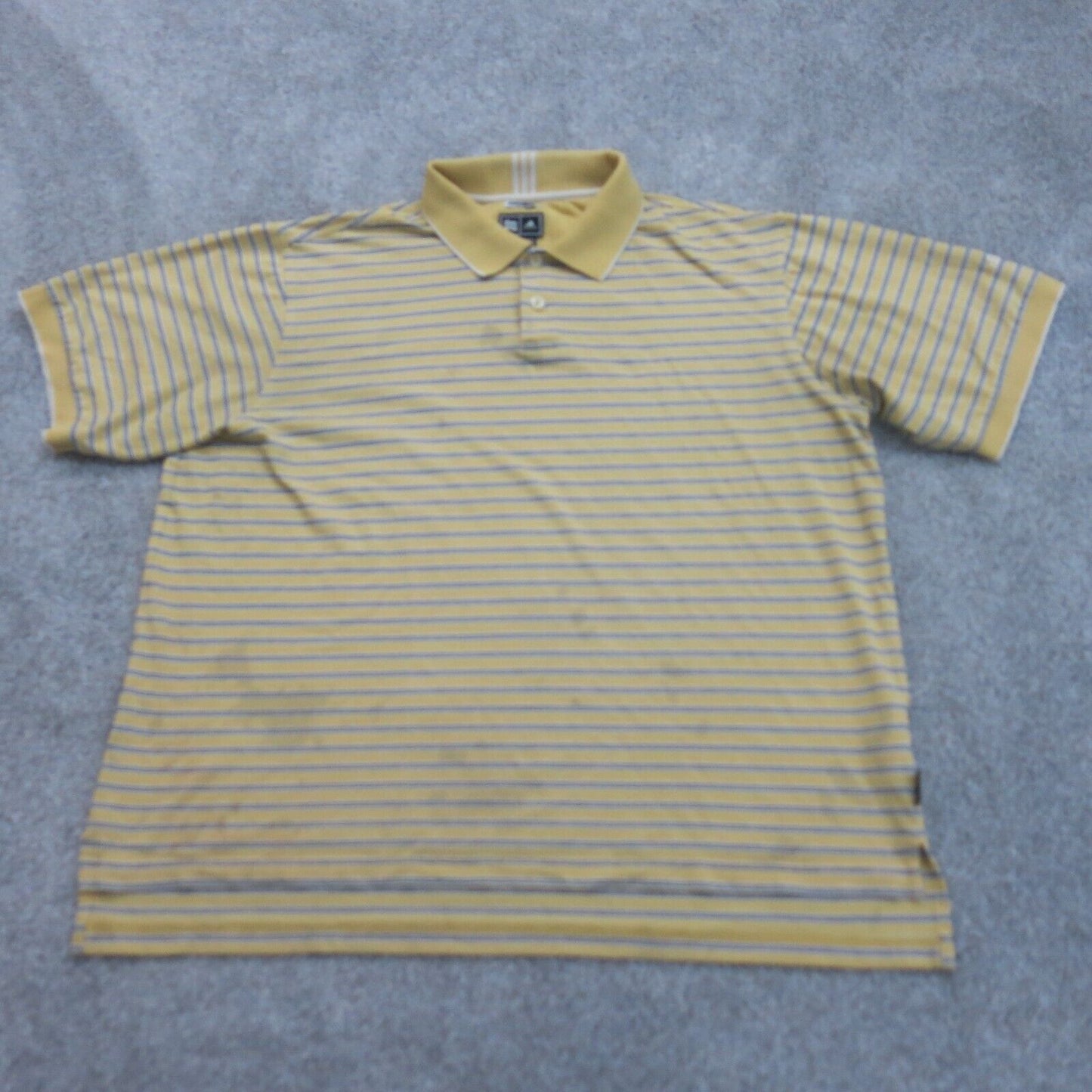 Adidas Men Golf Polo Shirt Striped Short Sleeve Collar Button Yellow/Blue SZ L/G