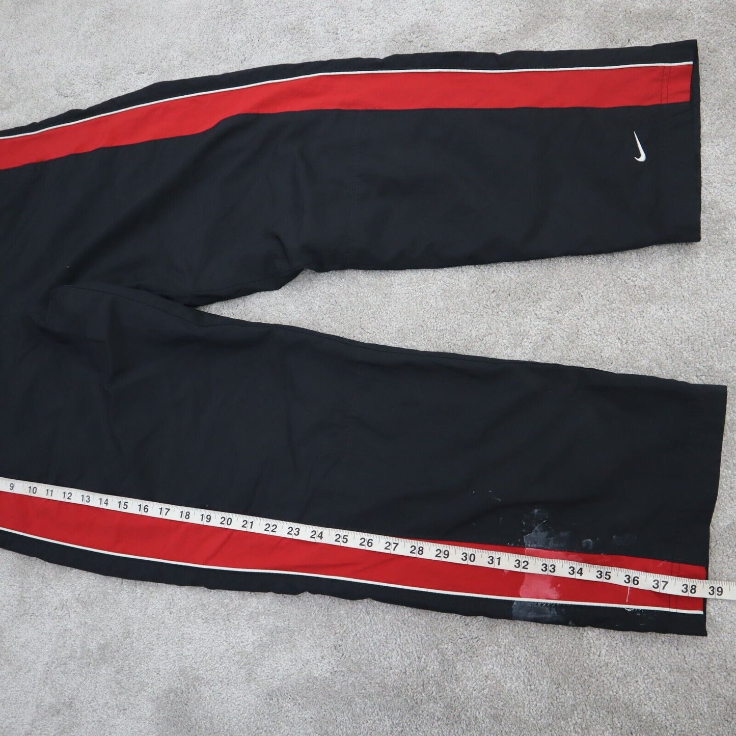 Nike Track Pant Men Size Medium Red Black Solid Straight Leg Elastic Blend Logo