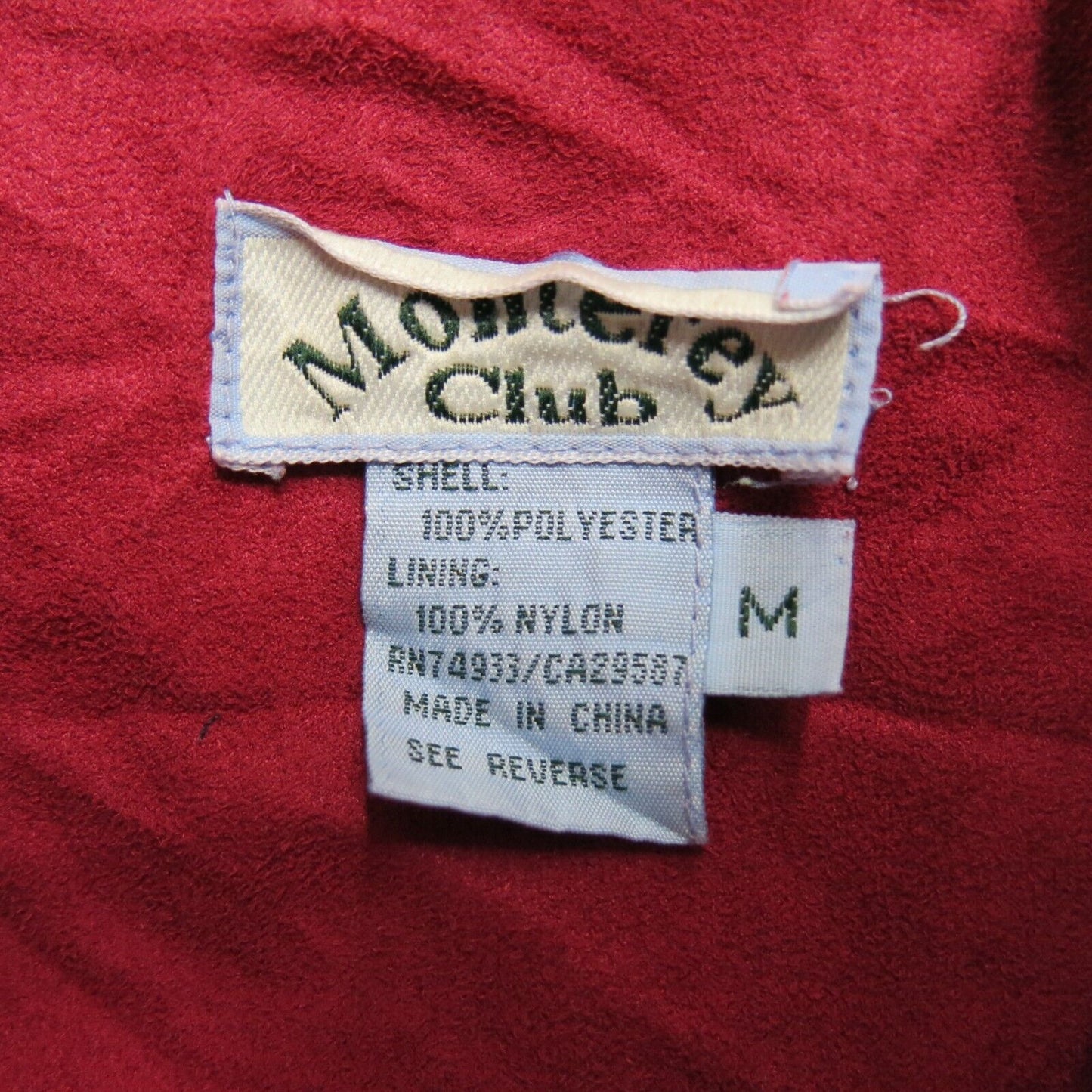 Monterey Club Womens Full Zip Up Windbreaker Jacket Long Sleeves Mock Neck Red M