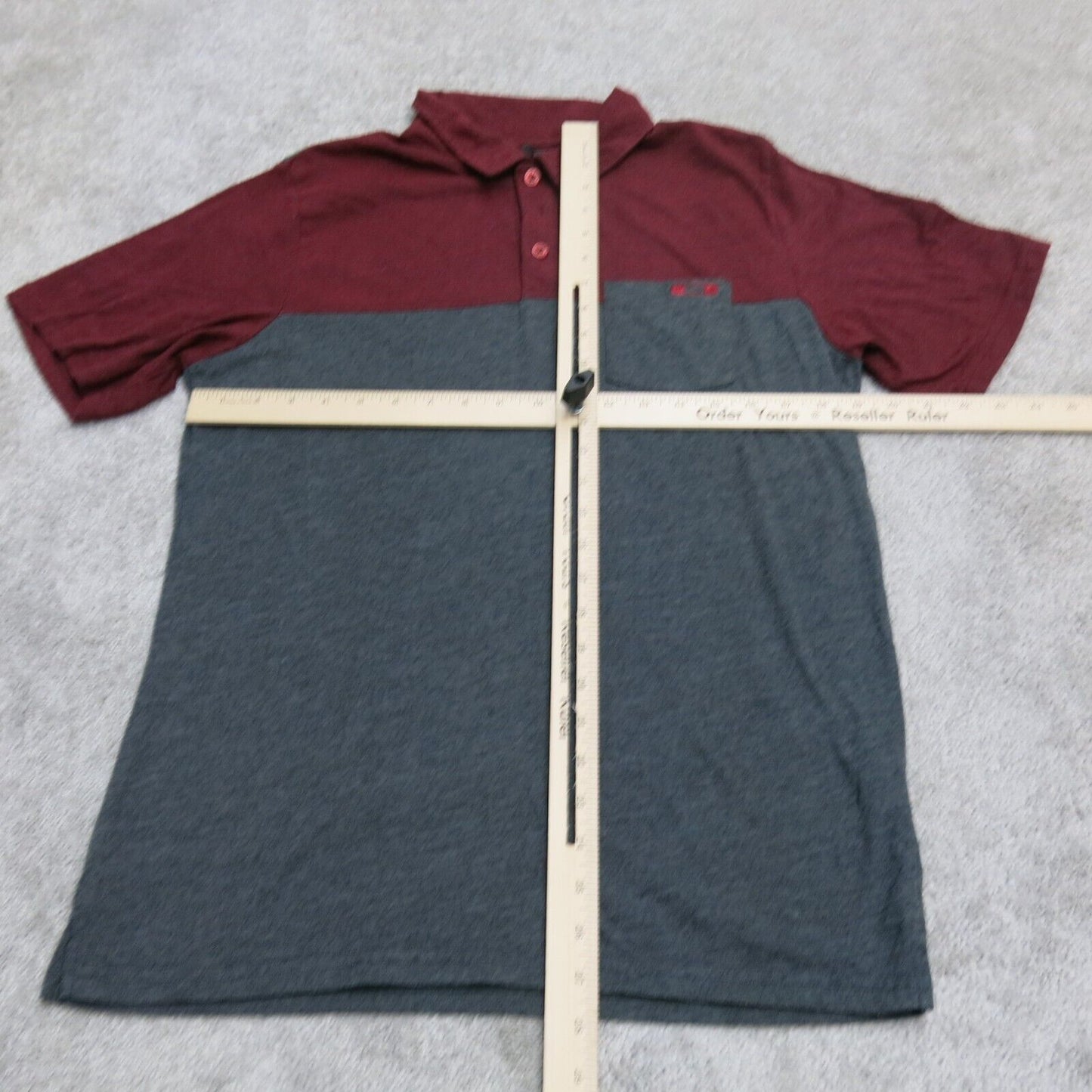 Vintage Men Casual Polo Shirt Short Sleeves Chest Pocket Logo Red Gray SZ Medium