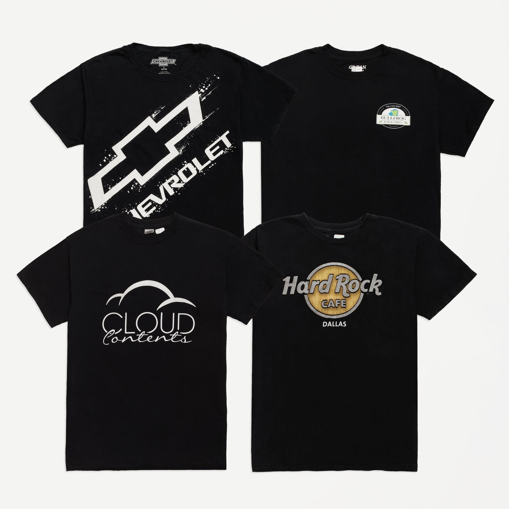Preloved Printed Black T-Shirts | Set of 4 Short Sleeve Shirts Goodfair 